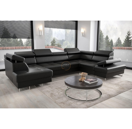 NAROŻNIK GALAXY MAX II Z FUNKCJĄ SPANIA 210x350x165 SKÓRA NATURALNA - Skóra czarna , prawa