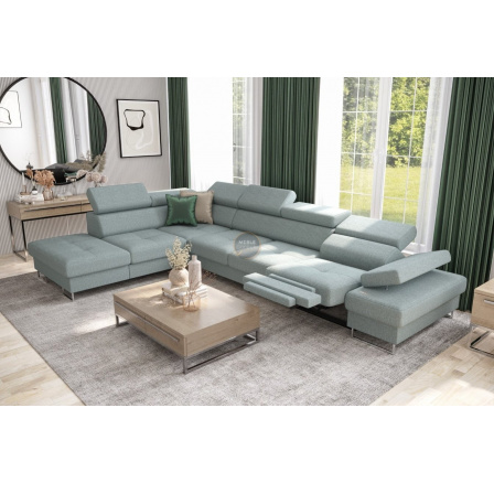NAROŻNIK GALAXY RELAX Z FUNKCJĄ SPANIA 225X350 CM - Odcienie miętowego , lewa