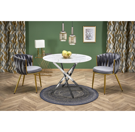 RAYMOND 3 étkezőasztal, Fehér márvány hatás/Ezüst