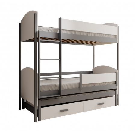 Gyerekágy 3 személyre Leia 180x80 matraccal Fehér+Szürke