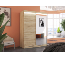 Tolóajtós szekrény tükörrel és LED világítással JORDI 150 Sonoma+Sonoma
