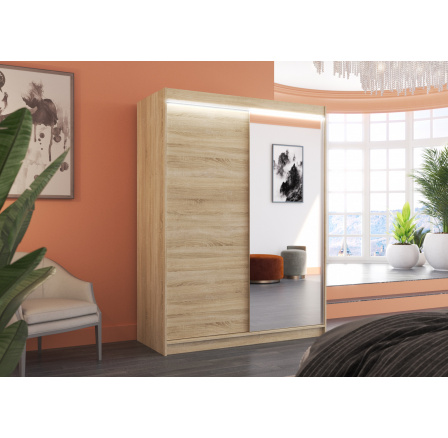 Tolóajtós szekrény tükörrel és LED világítással JORDI 150 Sonoma+Sonoma