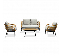 Zahradní sedací souprava, kov, polyratan, hnědá, AZ-L1880 NAT