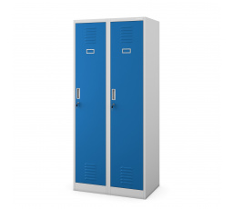 Fém ruhásszekrény szürke-kék: négyrekeszes KACPER, 800 x 1800 x 500 mm