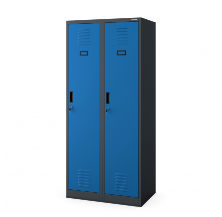 Fém ruhásszekrény antracit-kék: négyrekeszes KACPER, 800 x 1800 x 500 mm
