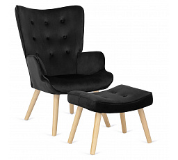 Fotel Wypoczynkowy LOZANO z Podnóżkiem Czarny Welurowy