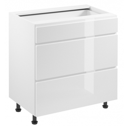 Konyhai alsó szekrény - ASPEN D80S3, Fehér/Fényes fehér