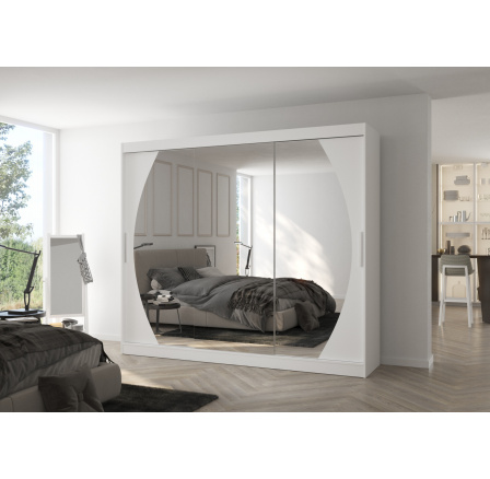 Tolóajtós szekrény tükörrel CAMBE 250 Fehér+Fehér