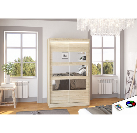 Tolóajtós szekrény tükörrel és LED világítással KOLORADO 120 Sonoma+Sonoma