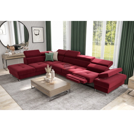 NAROŻNIK GALAXY RELAX Z FUNKCJĄ SPANIA 225X350 CM - Odcienie czerwieni , lewa