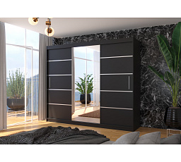 SALTO 250 tolóajtós és tükrös ruhásszekrény Fekete+Fekete