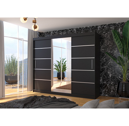 SALTO 250 tolóajtós és tükrös ruhásszekrény Fekete+Fekete