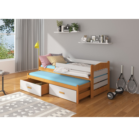 Kétszemélyes ágy korláttal és matracokkal TIARRO 200x90 Alder+Gray