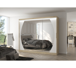 Tolóajtós szekrény tükörrel és LED világítással CAMBE 250 Sonoma+Fehér