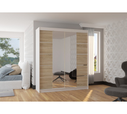 Tolóajtós szekrény tükörrel TRAVES 180 Fehér+Sonoma