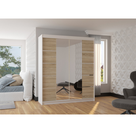 Tolóajtós szekrény tükörrel TRAVES 180 Fehér+Sonoma