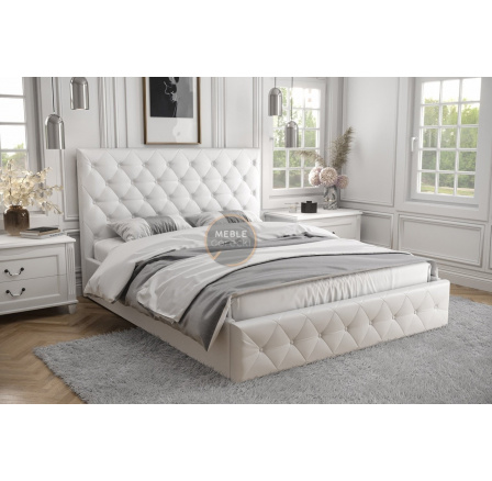 ŁÓŻKO ROMA - 140x200 , Drewniany , Biała eko skóra