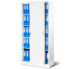 KUBA irodai fém szekrény tolóajtókkal, 900 x 1850 x 400 mm, fehér