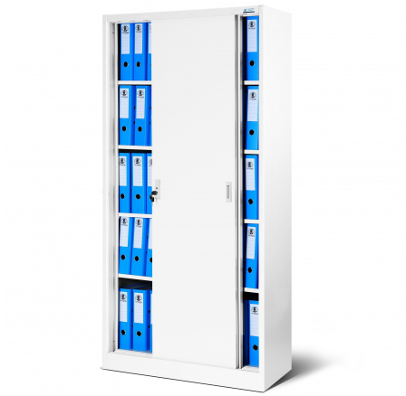 KUBA irodai fém szekrény tolóajtókkal, 900 x 1850 x 400 mm, fehér