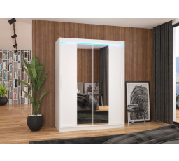 Tolóajtós szekrény tükörrel és LED világítással INESS 150 Fehér+Fehér