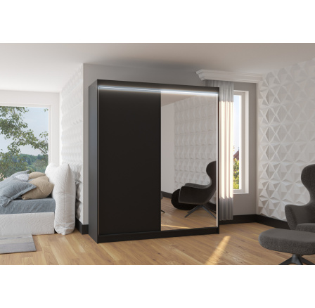 Tolóajtós szekrény tükörrel és LED világítással VIKI 180 Fekete+Fekete