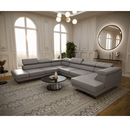 NAROŻNIK EMPORIO MAX II 300X350X180 SKÓRA NATURALNA - lewa , Skóra szara