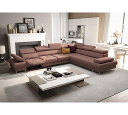 NAROŻNIK Z FUNKCJĄ SPANIA I RELAX GALAXY MAX 350x280 CM - Odcienie brudnego różu , prawa