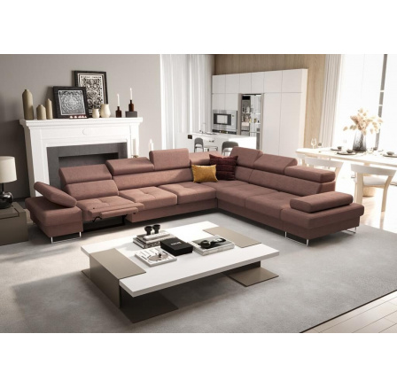 NAROŻNIK Z FUNKCJĄ SPANIA I RELAX GALAXY MAX 350x280 CM - Odcienie brudnego różu , prawa