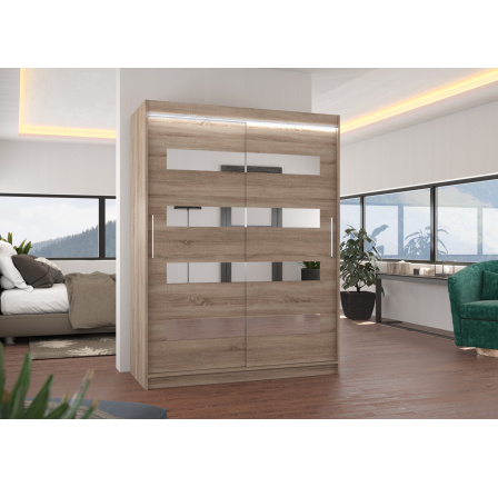 Tolóajtós szekrény tükörrel és LED világítással BALTIC 150 Truffle+Truffle