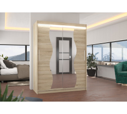 Tolóajtós szekrény tükörrel és LED világítással RENZO 150 Sonoma+Sonoma