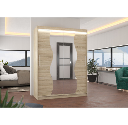 Tolóajtós szekrény tükörrel és LED világítással RENZO 150 Sonoma+Sonoma