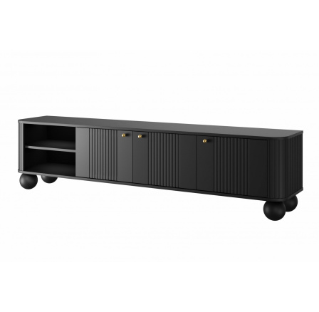 Szafka RTV Vesper 3D 187 cm - czarny / złote uchwyty / nogi kule