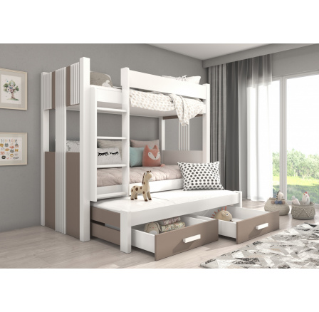 Háromszemélyes emeletes ágy matracokkal ARTEMA 180x80 Fehér+Szarvasgomba