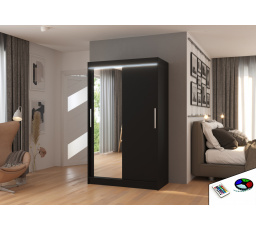 Tolóajtós szekrény tükörrel és LED világítással BARIO 120 Fekete+Fekete