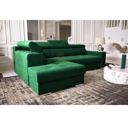 NAROŻNIK Z FUNKCJĄ SPANIA MARGO I 260×185 - lewa , Odcienie zieleni