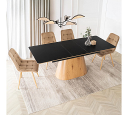 Stół LIZBONA Ceramiczny Rozkładany 160-200 cm Czarny/Dąb