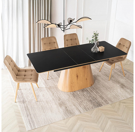 Stół LIZBONA Ceramiczny Rozkładany 160-200 cm Czarny/Dąb