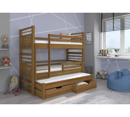 Háromszemélyes emeletes ágy matracokkal HIPPO 180x80 Tölgy