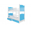 Kétszemélyes emeletes ágy matracokkal MARABA Fehér+Kék