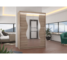 Tolóajtós szekrény tükörrel és LED világítással RENZO 150 Truffle+Truffle