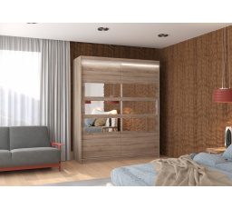 Tolóajtós szekrény tükörrel és LED világítással TOLEDO 180 Truffle+Truffle