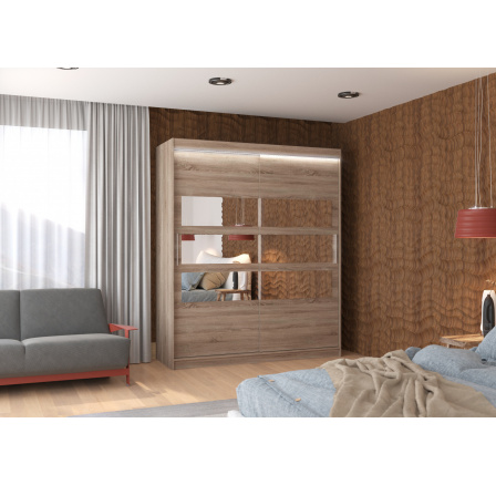 Tolóajtós szekrény tükörrel és LED világítással TOLEDO 180 Truffle+Truffle