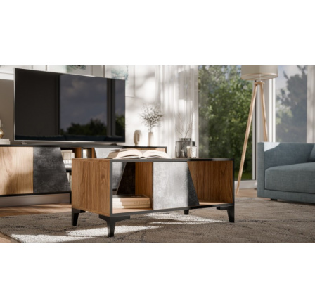 OVO dohányzóasztal, sötét beton/öreg tölgy