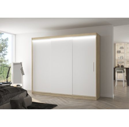 Tolóajtós szekrény LED világítással ANTOS 250 Sonoma+Fehér