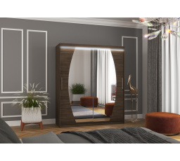Tolóajtós szekrény tükörrel és LED világítással BALTIMORE 180 Choco+Choco