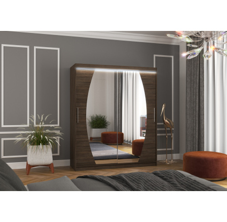 Tolóajtós szekrény tükörrel és LED világítással BALTIMORE 180 Choco+Choco