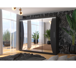 Tolóajtós szekrény tükörrel és LED világítással DIEGO 250 Fekete+Fekete