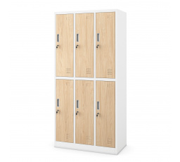Zárható fém öltözőszekrény 6 rekesszel IGOR, 900 x 1850 x 450 mm, Eco Design: fehér/ sonoma tölgy