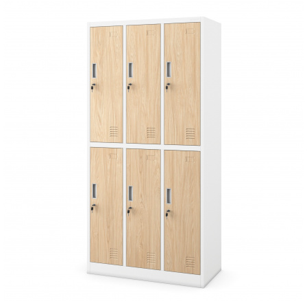 Zárható fém öltözőszekrény 6 rekesszel IGOR, 900 x 1850 x 450 mm, Eco Design: fehér/ sonoma tölgy