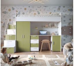 Patrová postel PARADISE 4S Bílá Zelená Oliva mat